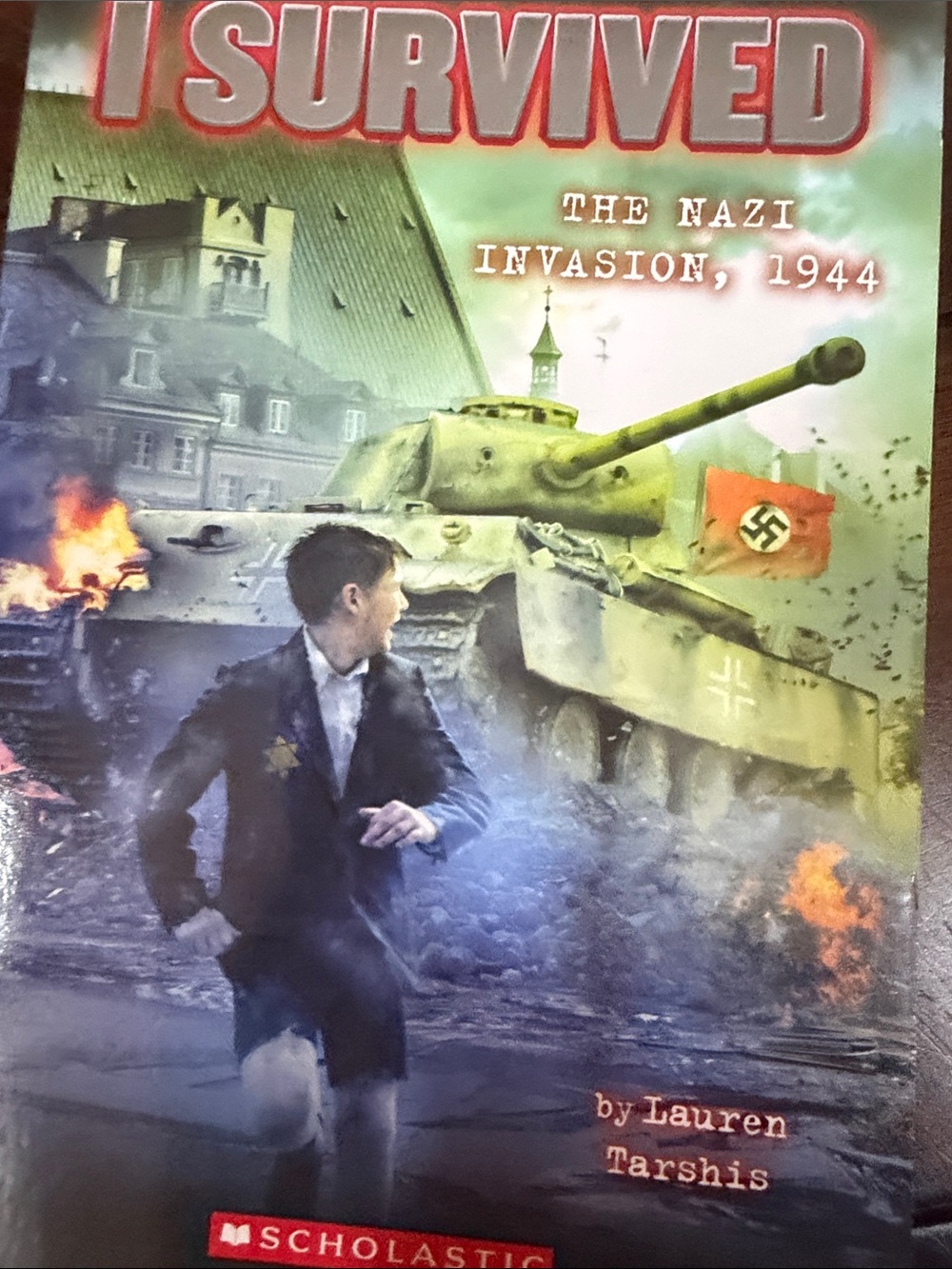 Scholastic "I Survived" Book Cover — Red, Green, Black